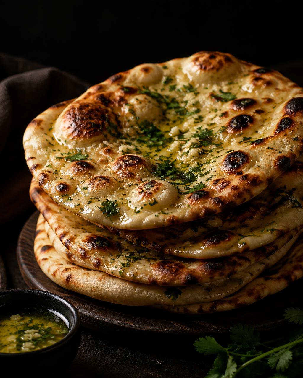 Naan de ajo recién hecho