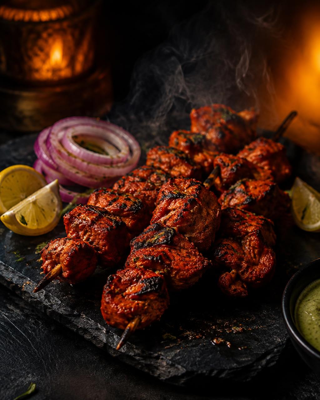 Brochetas de chicken tikka